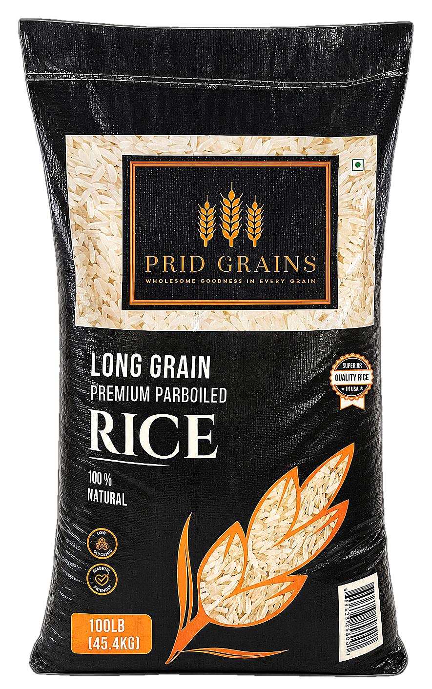 Prid Grains Low GI Premium Parboiled Rice – 100 LB,Wholesale (Pallets ONLY)